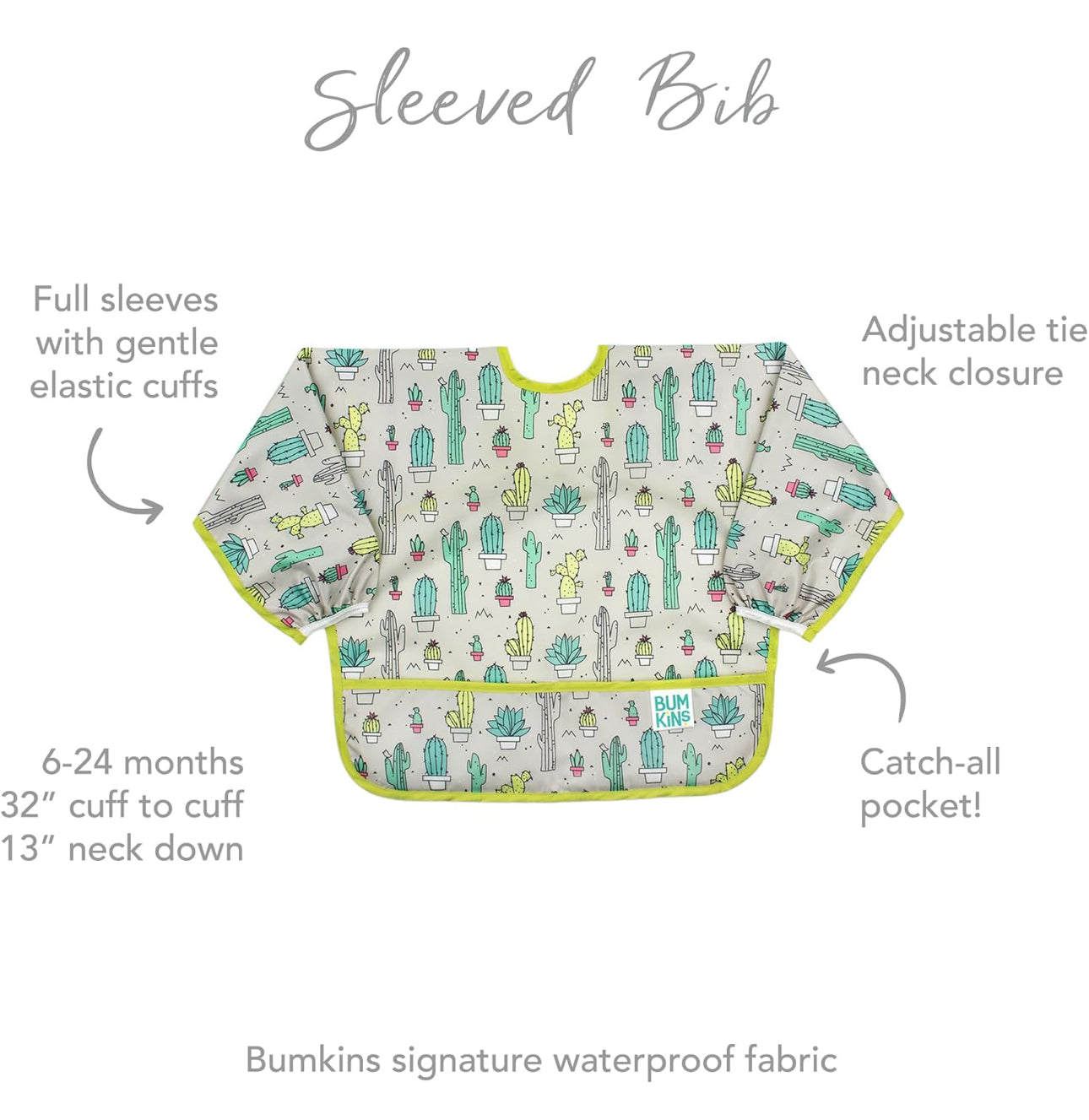 BUMKINS - 可愛超防水飯衣 (Cactus 長袖款) Sleeved bib
