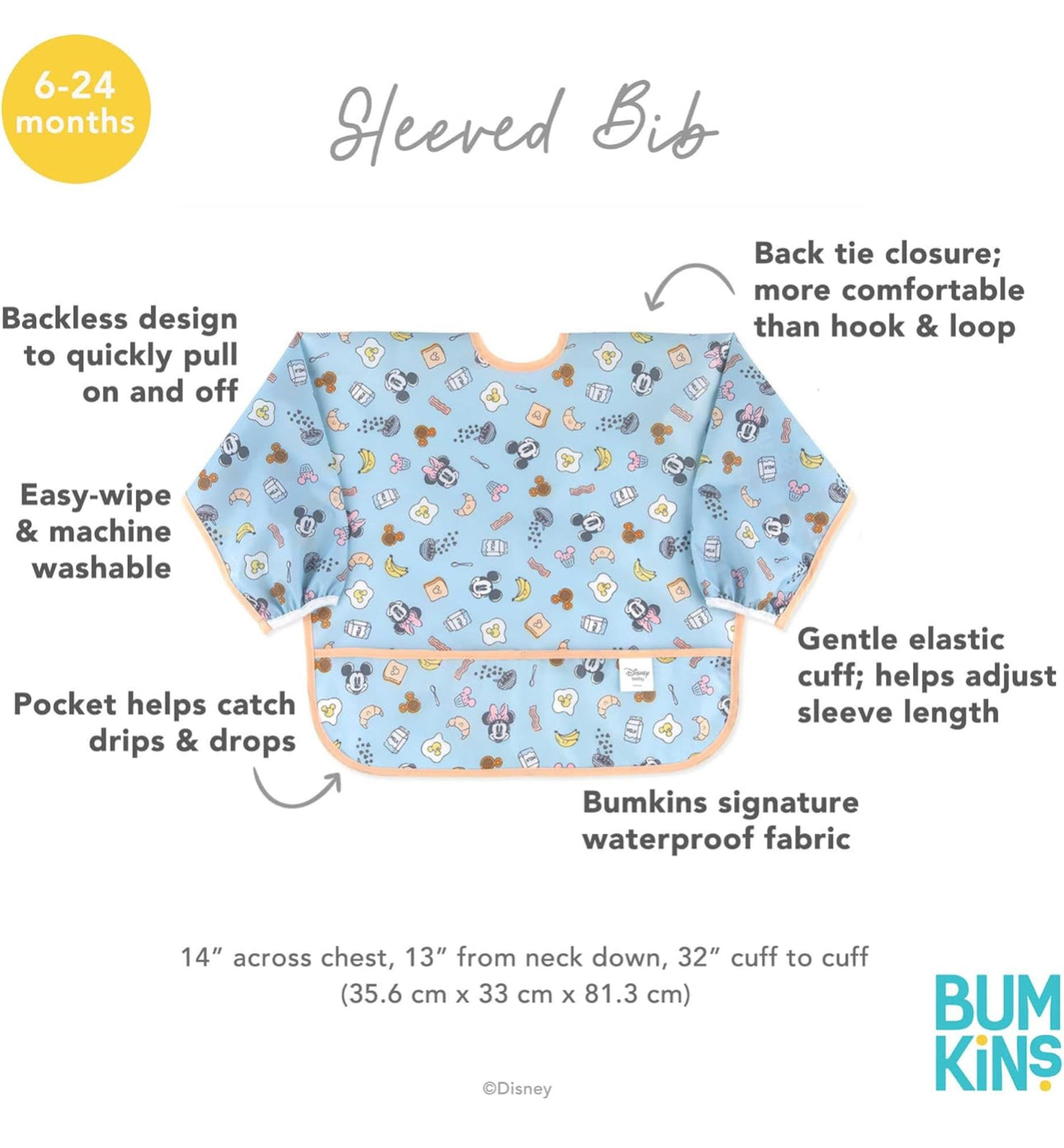 BUMKINS - Disney卡通造型超防水飯衣 (Mickey & friends 長袖款) Sleeved bib