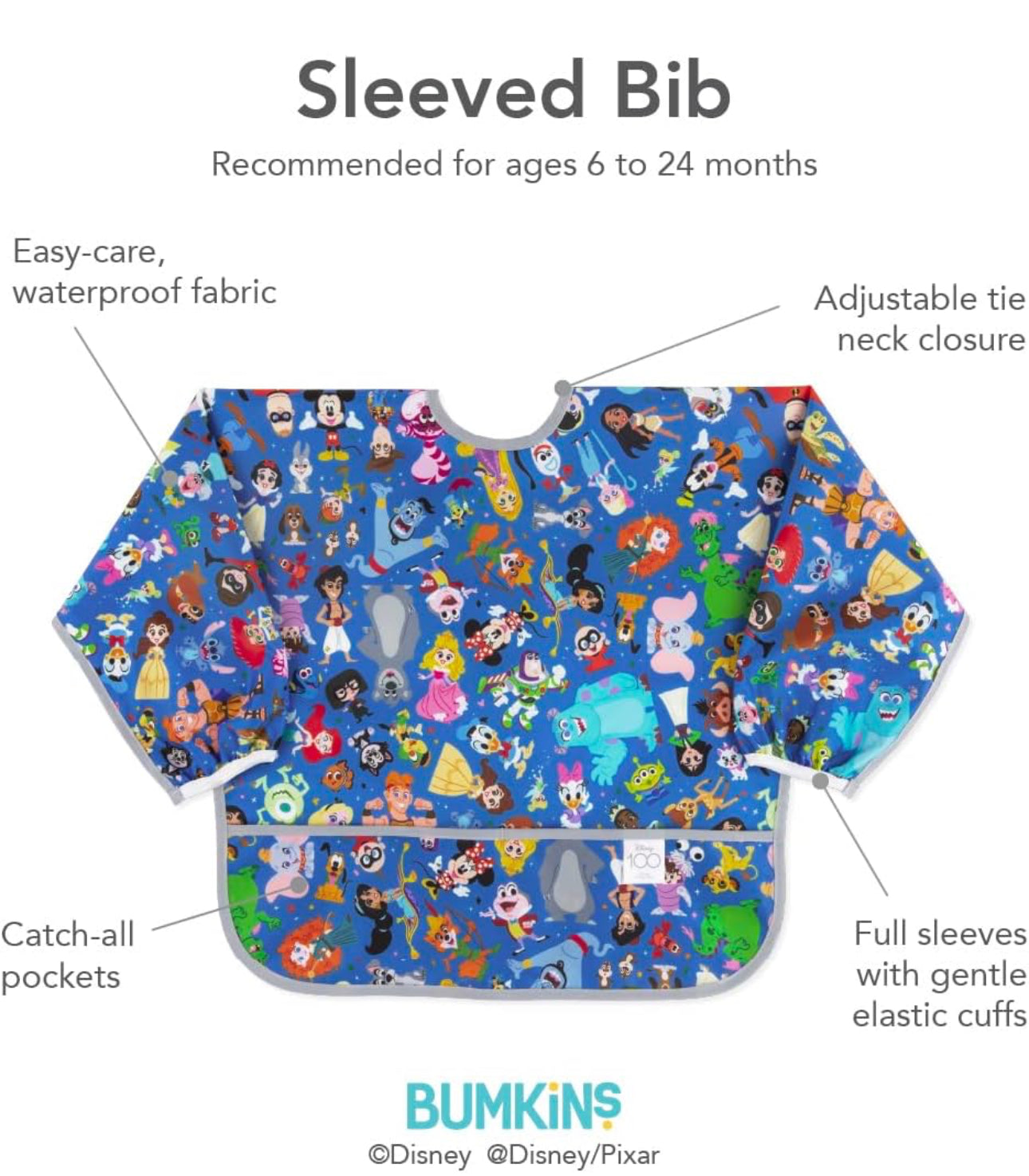 BUMKINS - Disney卡通造型超防水飯衣 (100周年特別版 I 長袖款) Sleeved bib