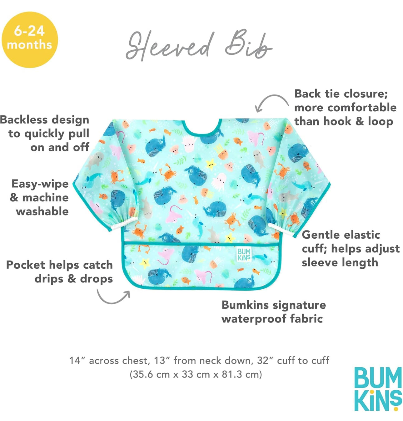 BUMKINS - 彩虹超防水飯衣 (Ocean Life 長袖款) Sleeved bib