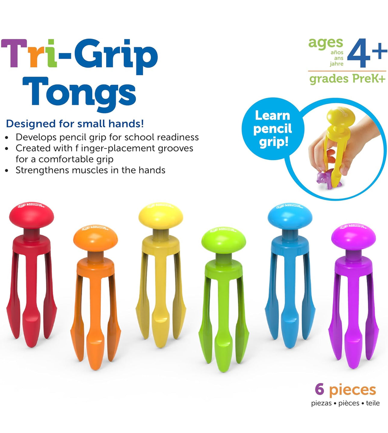 Learning Resources - Tri-Grip Tongs (Set of 6)