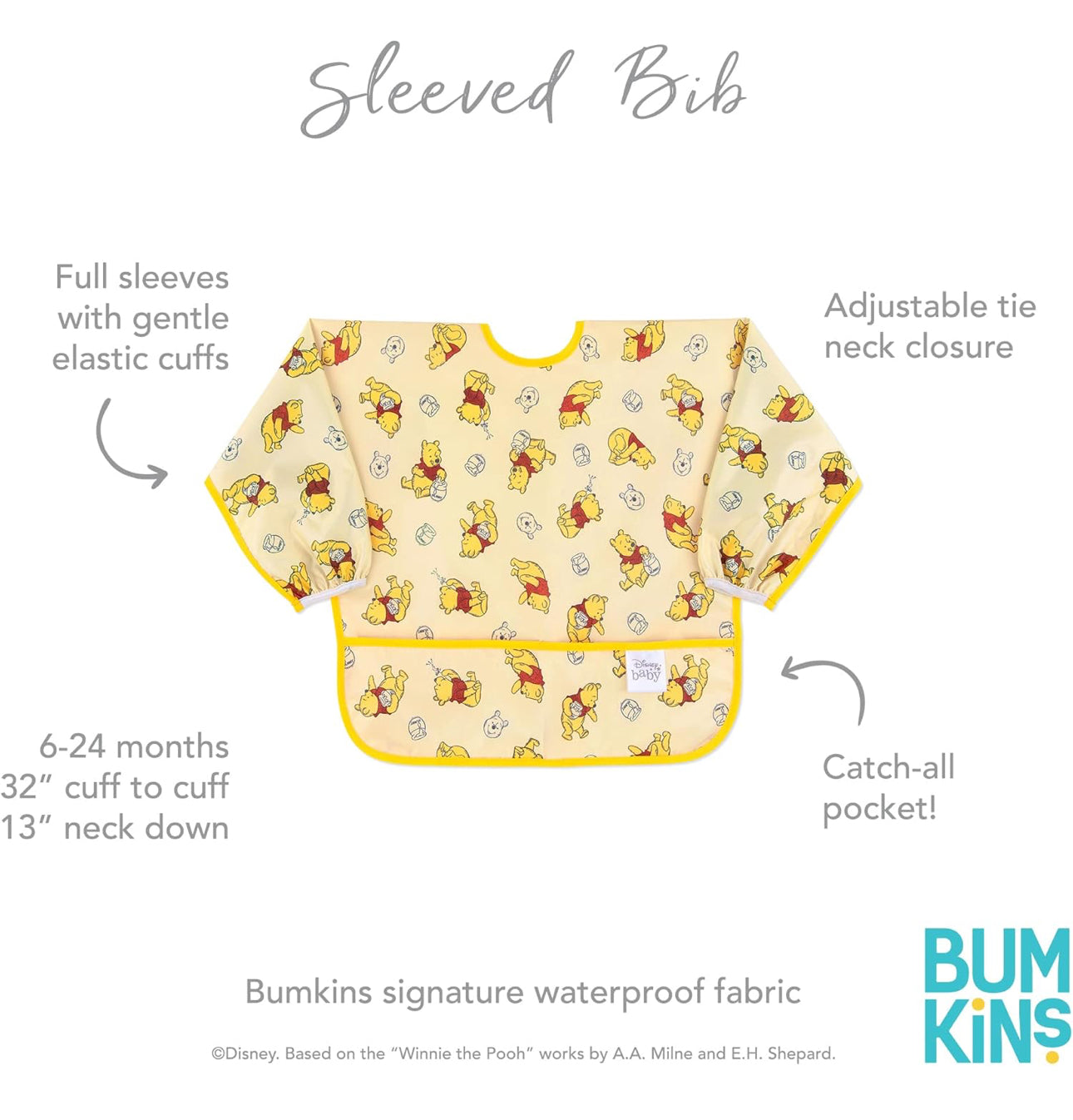 BUMKINS - Disney卡通造型超防水飯衣 (Winnie the Pooh 長袖款) Sleeved bib