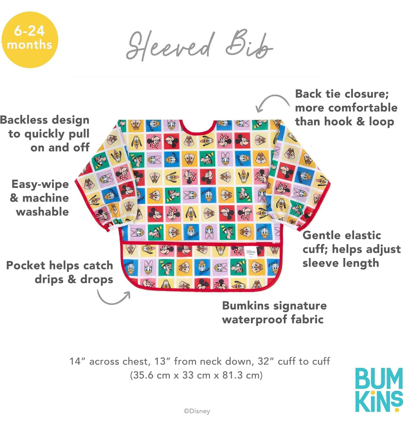 BUMKINS - Disney卡通造型超防水飯衣 (Mickey & friends 長袖款) Sleeved bib