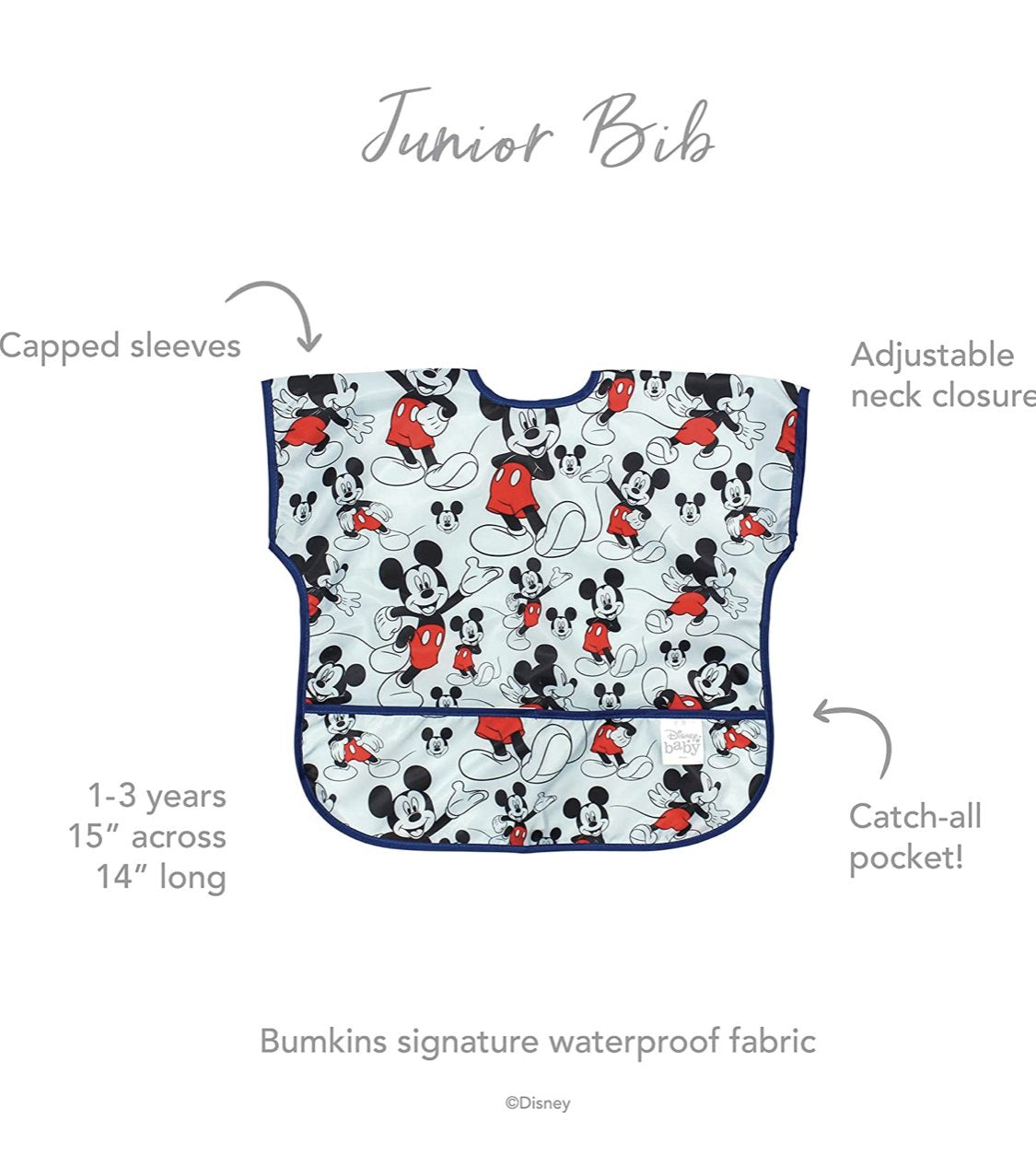 BUMKINS - Disney卡通造型超防水飯衣 (Mickey 款) Junior Bibs