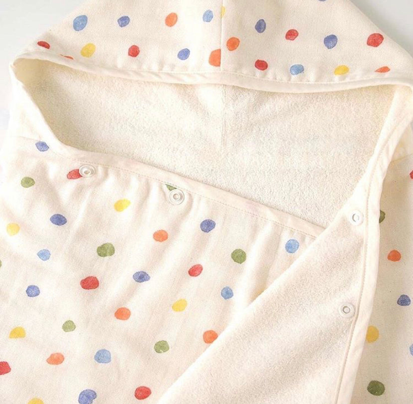 10mois - 日本製二重紗毛巾連帽浴巾套裝(3件套) (粉彩水玉/ My Flower 款)