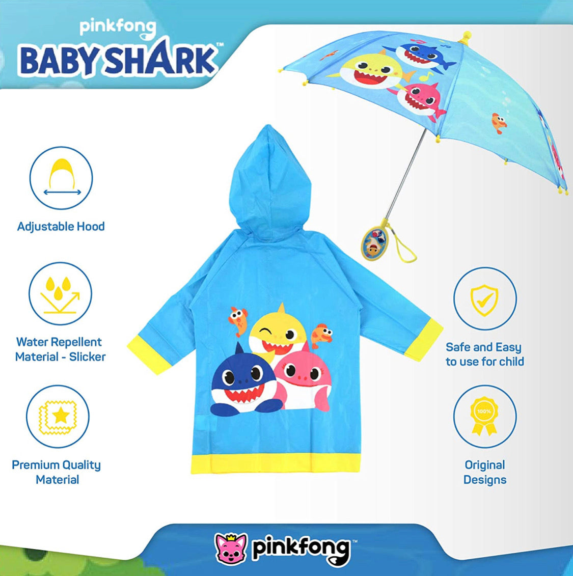 Baby Shark 幼童雨衣連雨遮套裝
