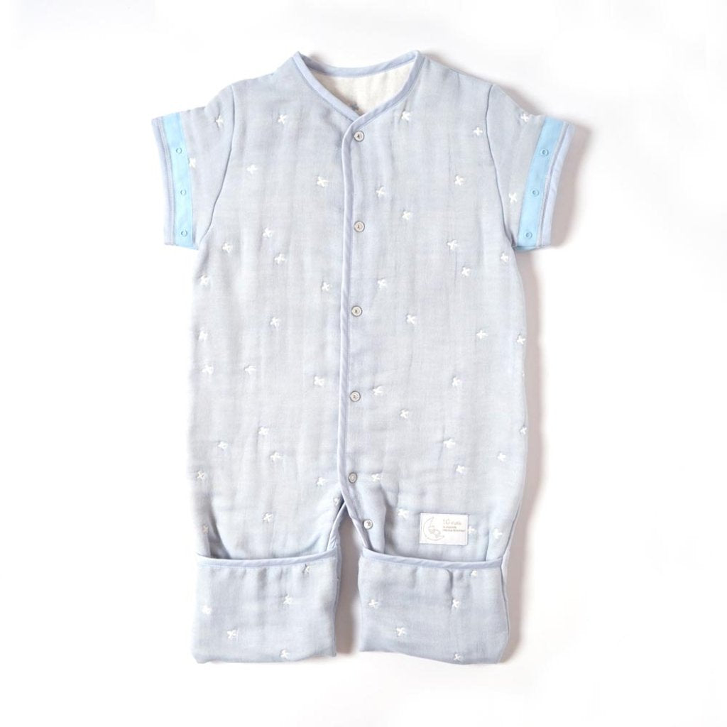 10mois - 超柔軟透氣十字星六重紗6-WAY可拆袖成長型睡袍 (Powder Blue)