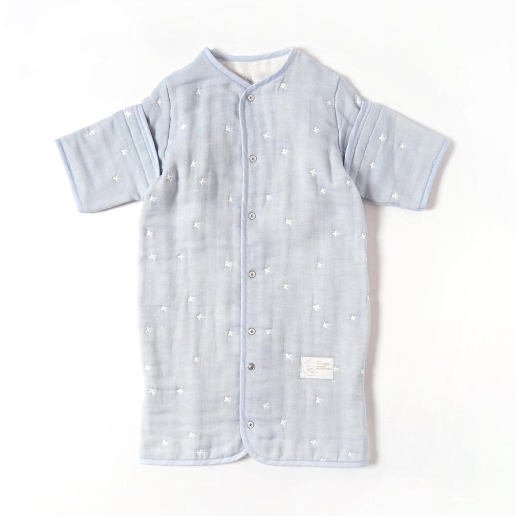 10mois - 超柔軟透氣十字星六重紗6-WAY可拆袖成長型睡袍 (Powder Blue)