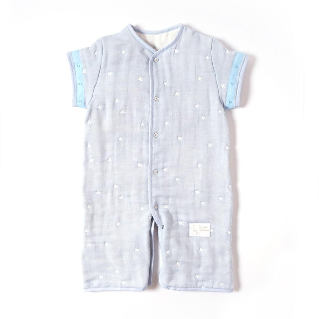 10mois - 超柔軟透氣十字星六重紗6-WAY可拆袖成長型睡袍 (Powder Blue)