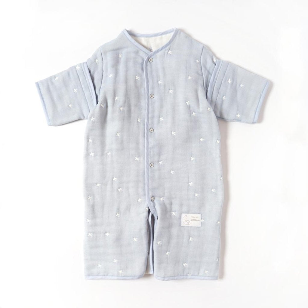 10mois - 超柔軟透氣十字星六重紗6-WAY可拆袖成長型睡袍 (Powder Blue)