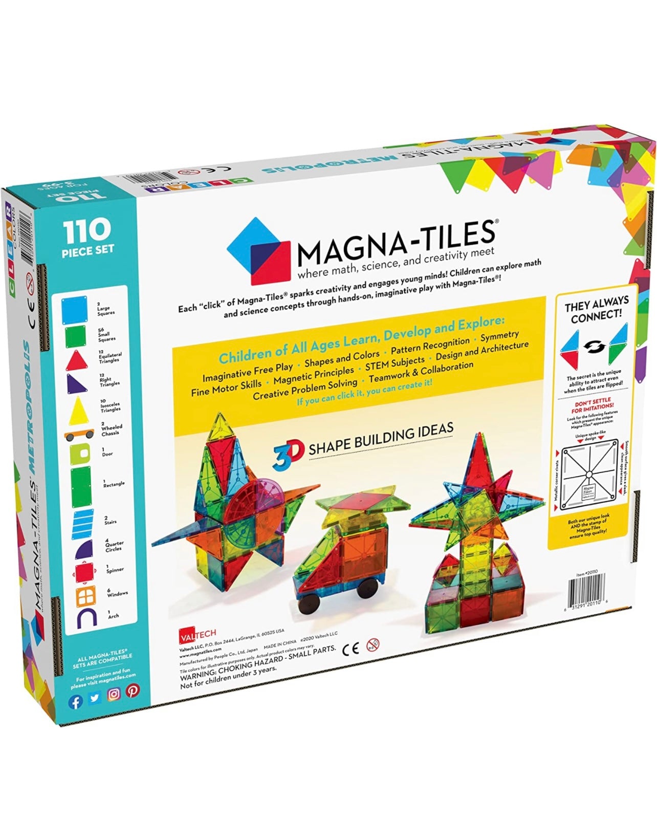 Magna-Tiles 磁力片積木玩具 - Metropolis 110塊套裝