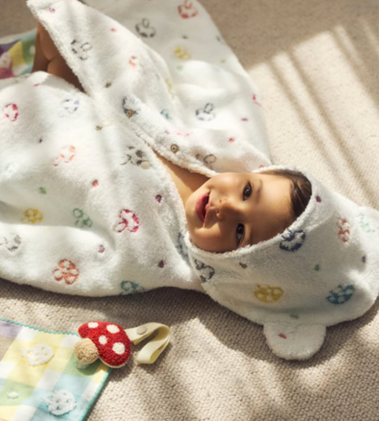 10mois - 超高質雙面二重紗連帽浴巾 (蘑菇）