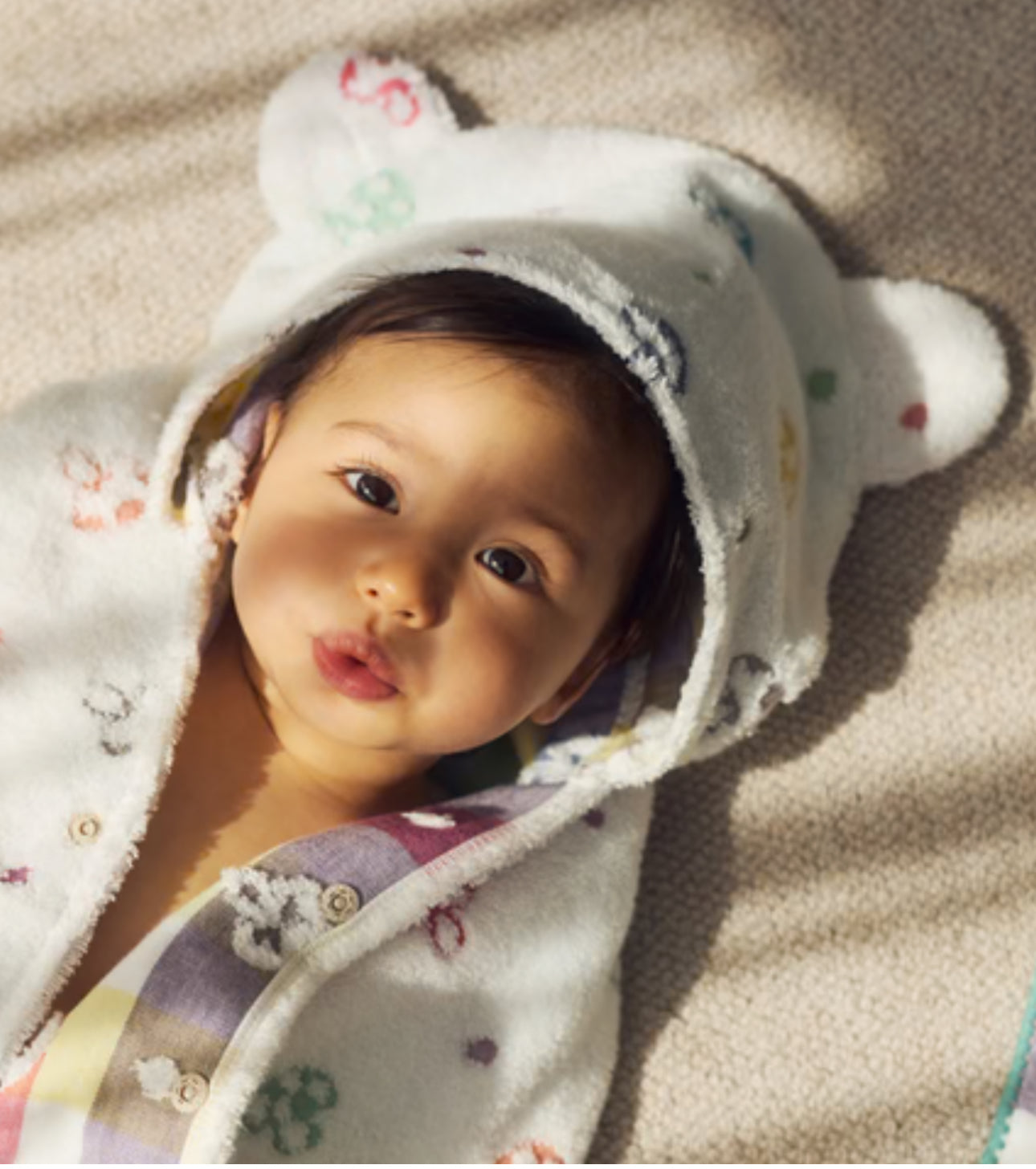 10mois - 超高質雙面二重紗連帽浴巾 (蘑菇）