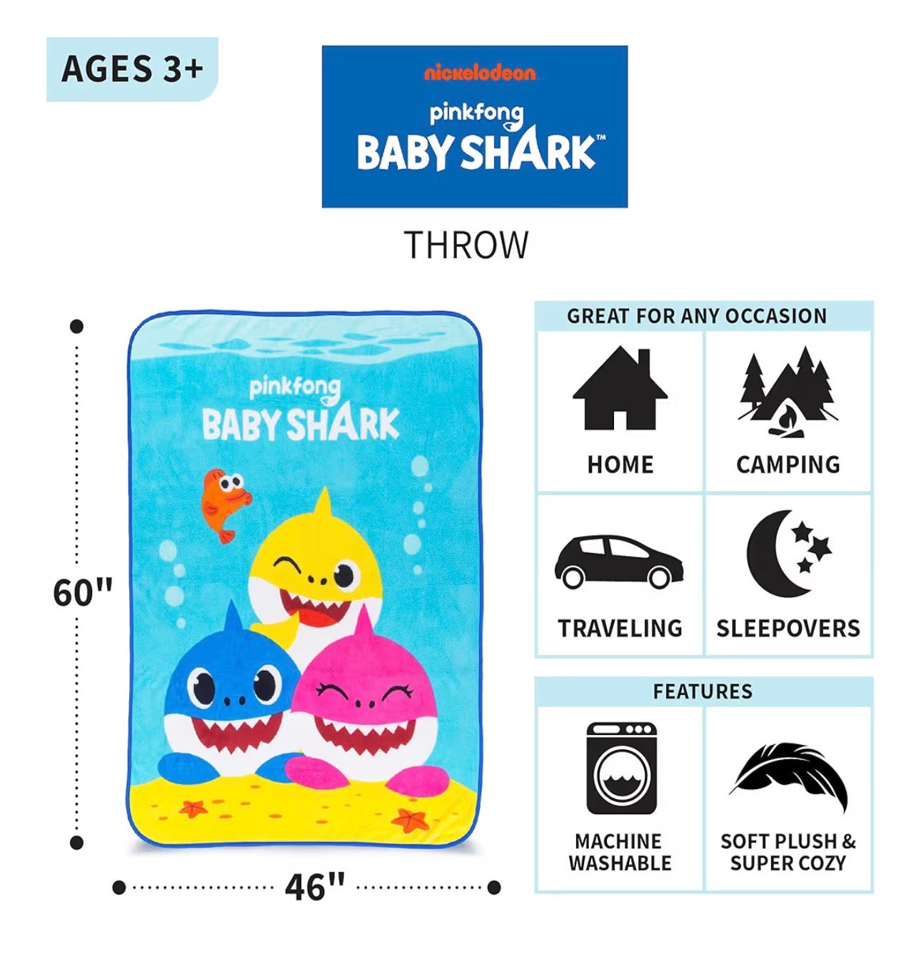 Baby shark Super Soft 珊瑚絨被仔 (46 x 60in)