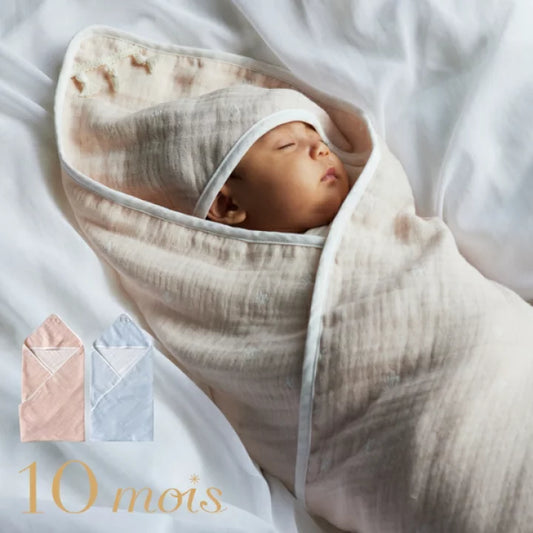 10mois -  日本製三重紗方型包被 (十字星 Shell Pink)
