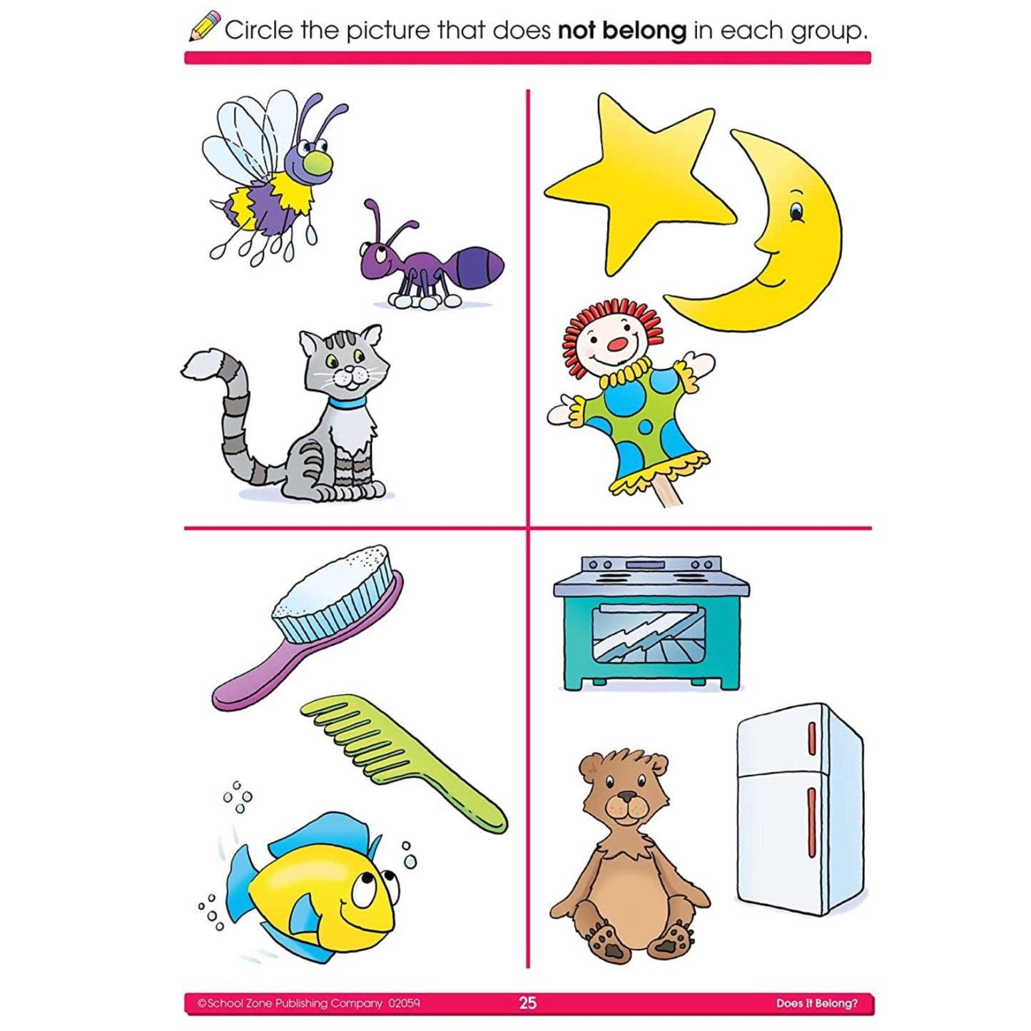 School Zone - Preschool Workbook-B (32pages) Does it Belong?