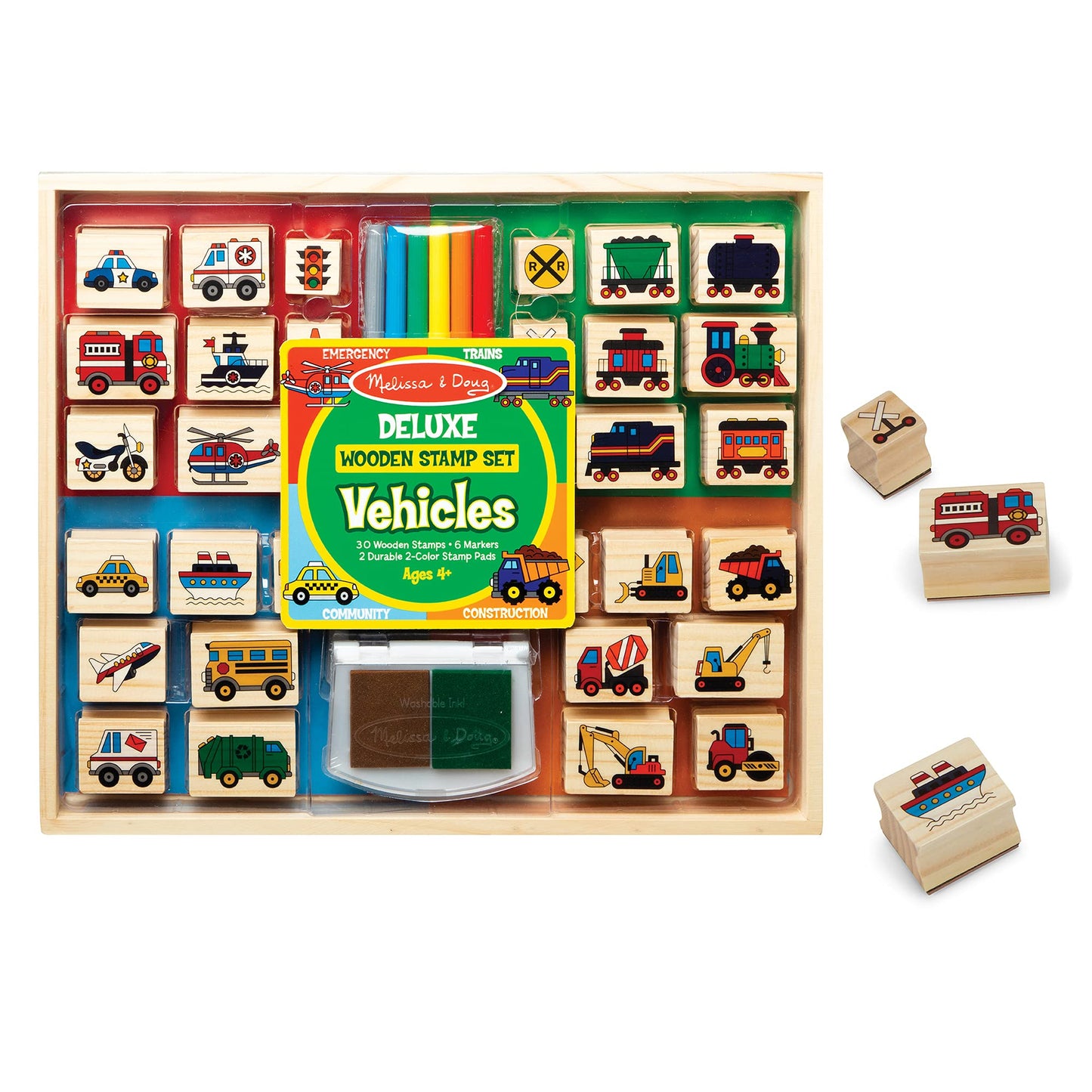 Melissa & Doug - 豪華木製印章顏色組(車輛)