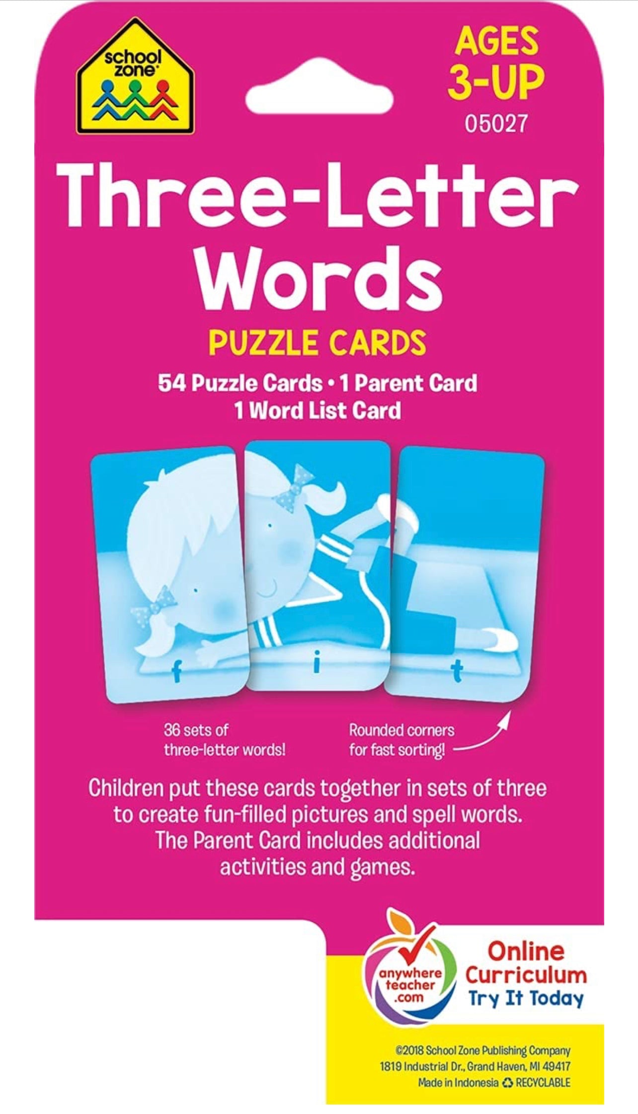 School Zone Puzzle Card 學習記憶快閃卡 - Three Letter Words